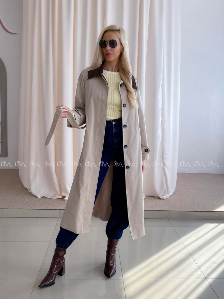 Trench coat béžový s čokoládovým golierom AA 73