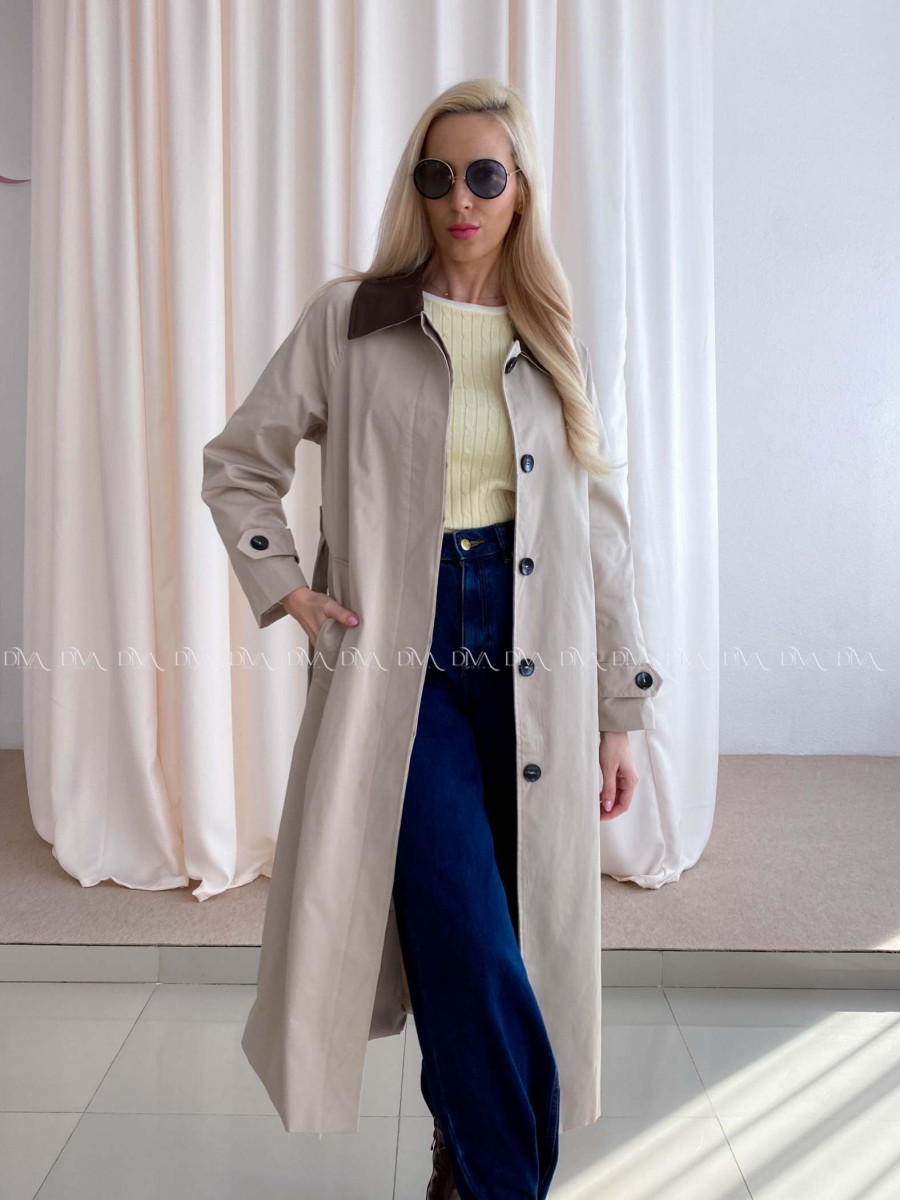 Trench coat béžový s čokoládovým golierom AA 73