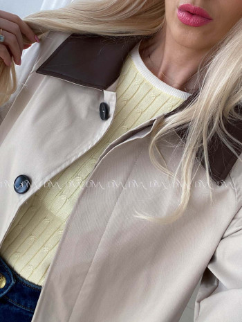 Trench coat béžový s čokoládovým golierom AA 73