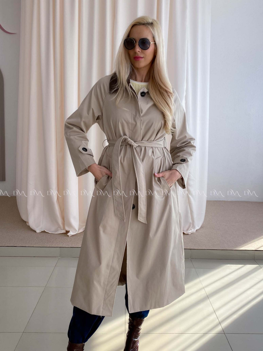 Trench coat béžový s čokoládovým golierom AA 73