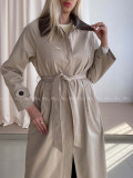 Trench coat béžový s čokoládovým golierom AA 73