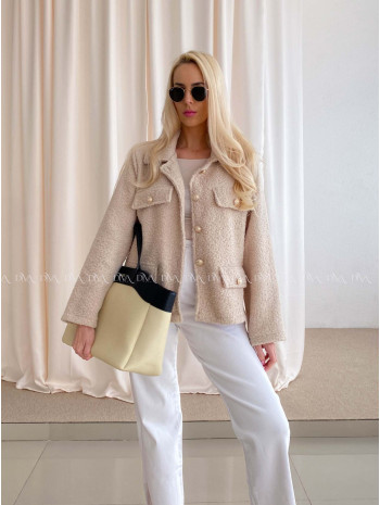  Bouclé bunda do pása béžová AB 60