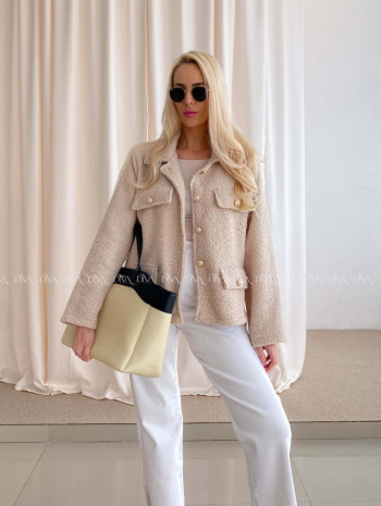  Bouclé bunda do pása béžová AB 60