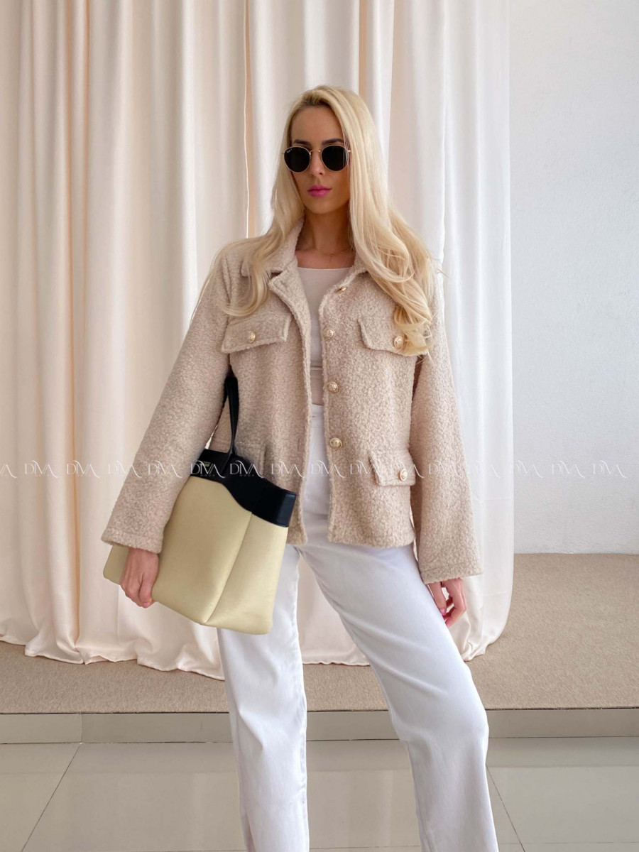  Bouclé bunda do pása béžová AB 60