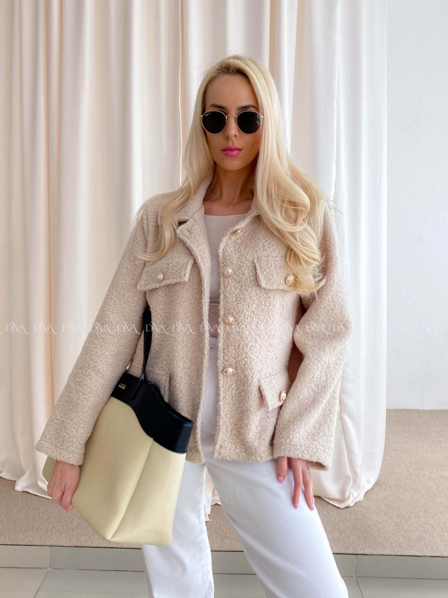  Bouclé bunda do pása béžová AB 60