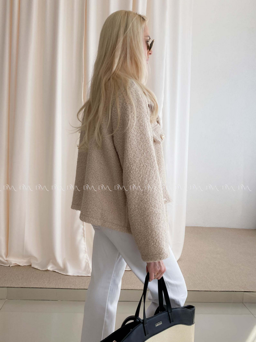  Bouclé bunda do pása béžová AB 60