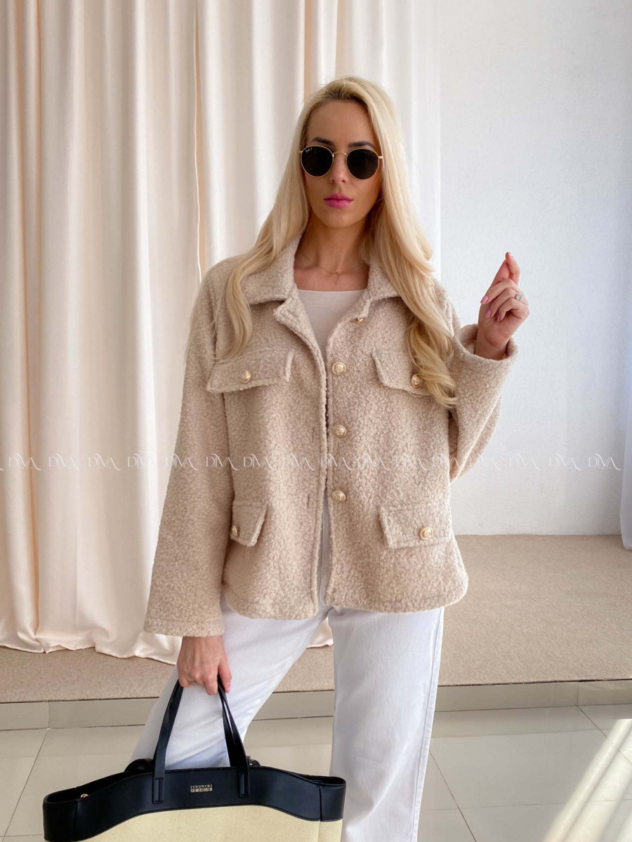  Bouclé bunda do pása béžová AB 60