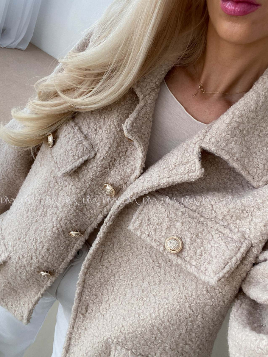  Bouclé bunda do pása béžová AB 60