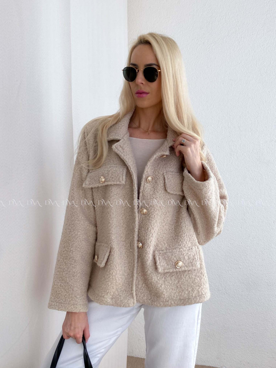  Bouclé bunda do pása béžová AB 60