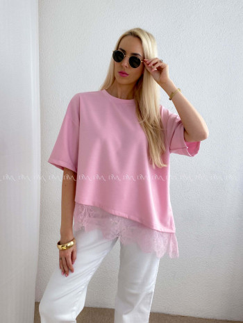 Asymetrické tričko s krajkou ružové AB 66