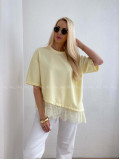 Asymetrické tričko s krajkou butter yellow AB 66