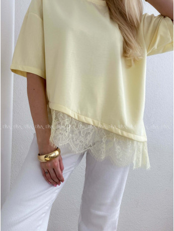 Asymetrické tričko s krajkou butter yellow AB 66