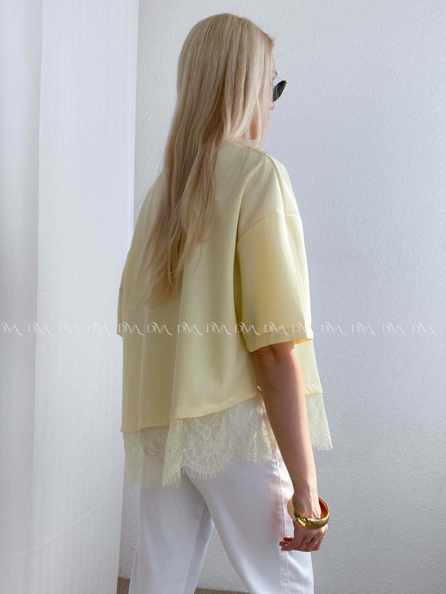 Asymetrické tričko s krajkou butter yellow AB 66