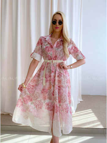 Ľahké midi šaty s kvetmi ružové hortenzie AB 63