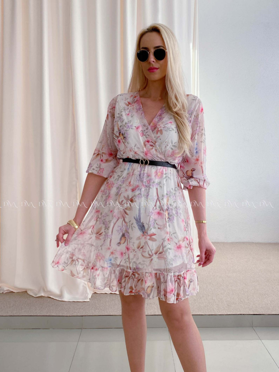 Ľahučké šaty s opaskom parrot smotanové AB 96