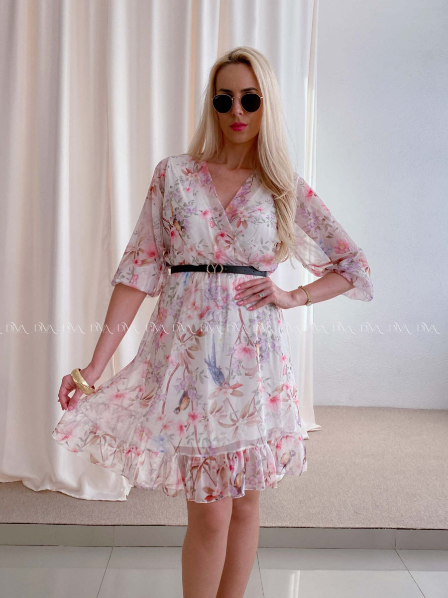 Ľahučké šaty s opaskom parrot smotanové AB 96