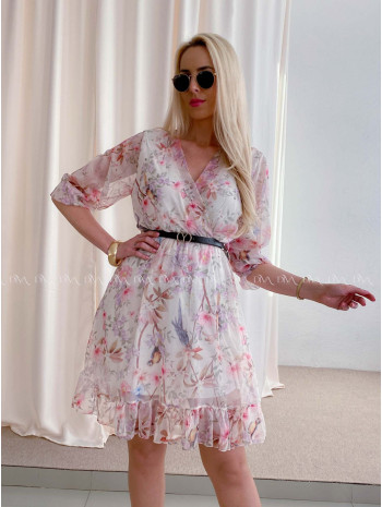 Ľahučké šaty s opaskom parrot smotanové AB 96