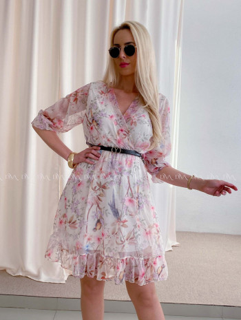 Ľahučké šaty s opaskom parrot smotanové AB 96