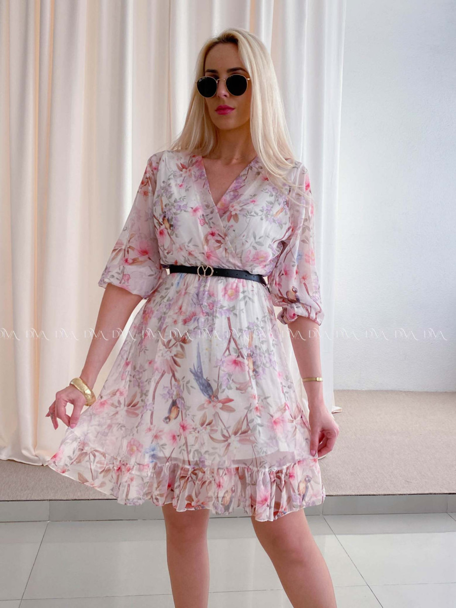 Ľahučké šaty s opaskom parrot smotanové AB 96