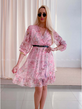 Ľahučké šaty s opaskom parrot ružové AB 96