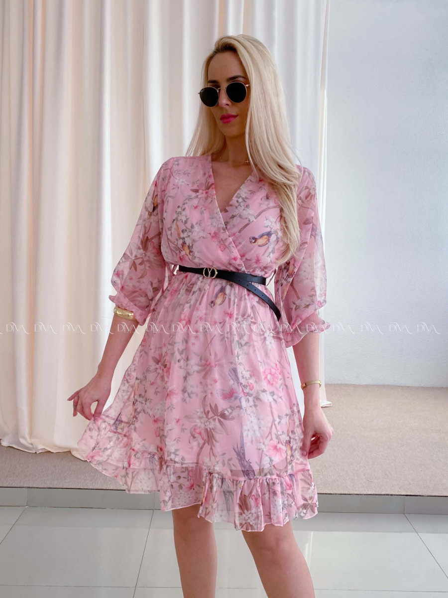 Ľahučké šaty s opaskom parrot ružové AB 96