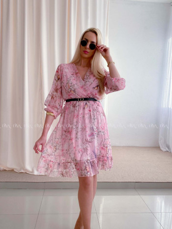 Ľahučké šaty s opaskom parrot ružové AB 96
