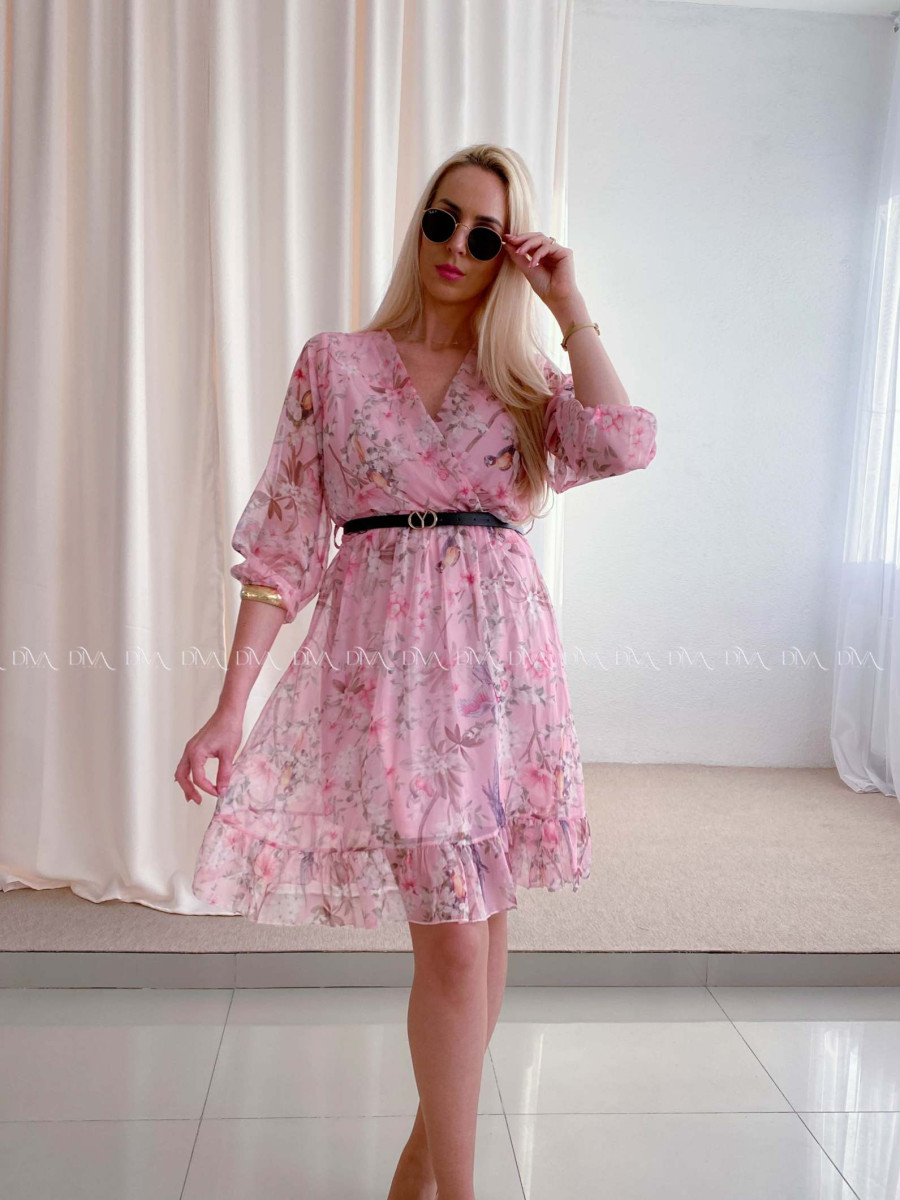 Ľahučké šaty s opaskom parrot ružové AB 96