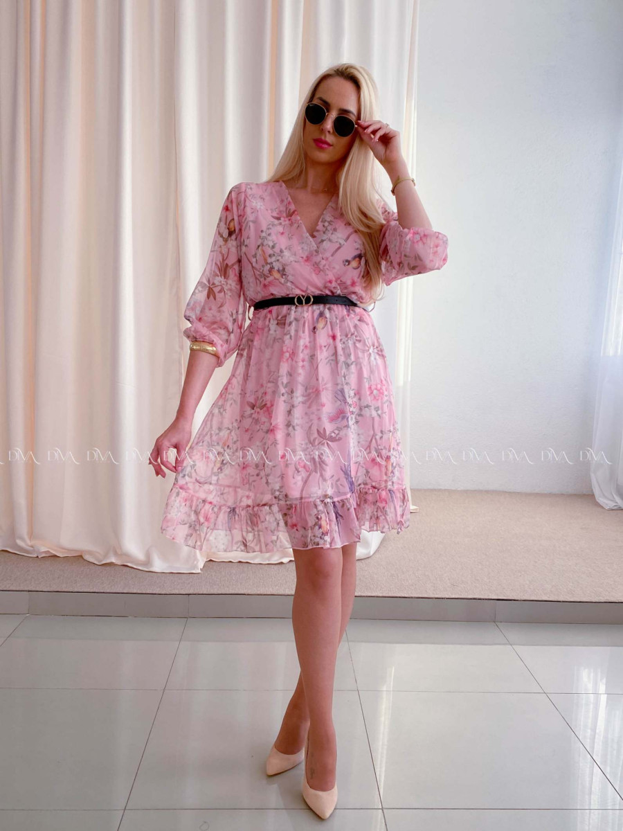 Ľahučké šaty s opaskom parrot ružové AB 96