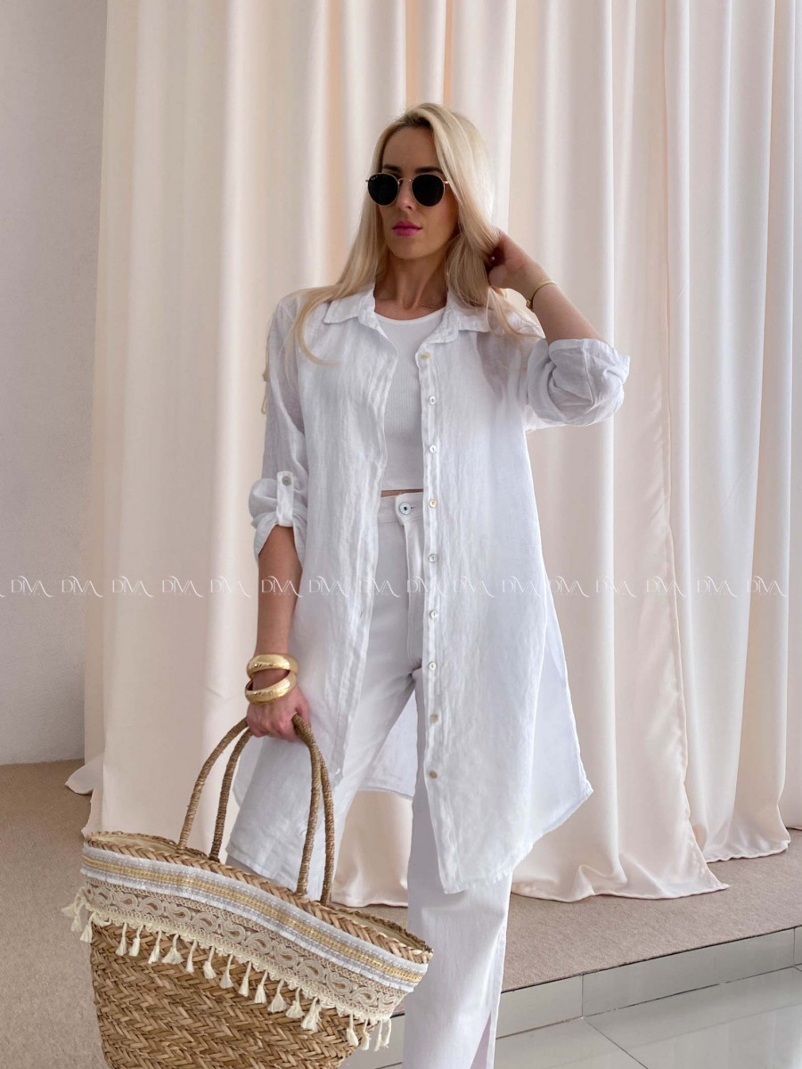 Predĺžená ľanová košeľa biela AB 69