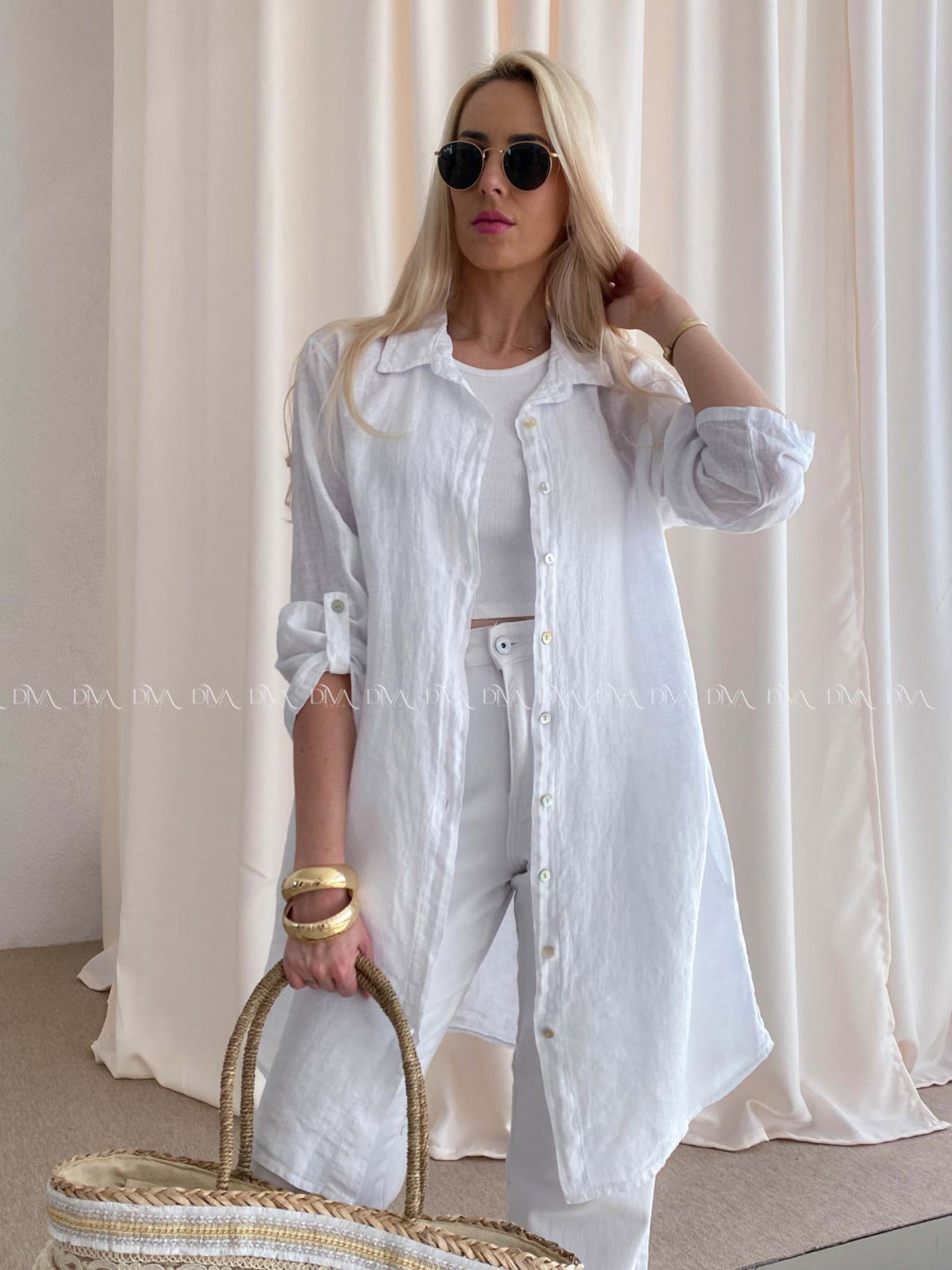 Predĺžená ľanová košeľa biela AB 69