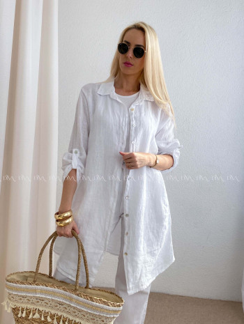 Predĺžená ľanová košeľa biela AB 69