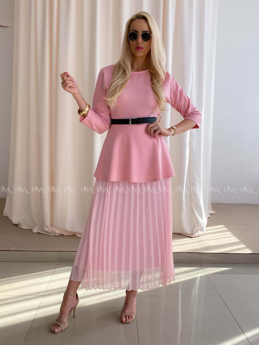 Maxi šaty s plisovanou sukňou Elis ružové AB 65