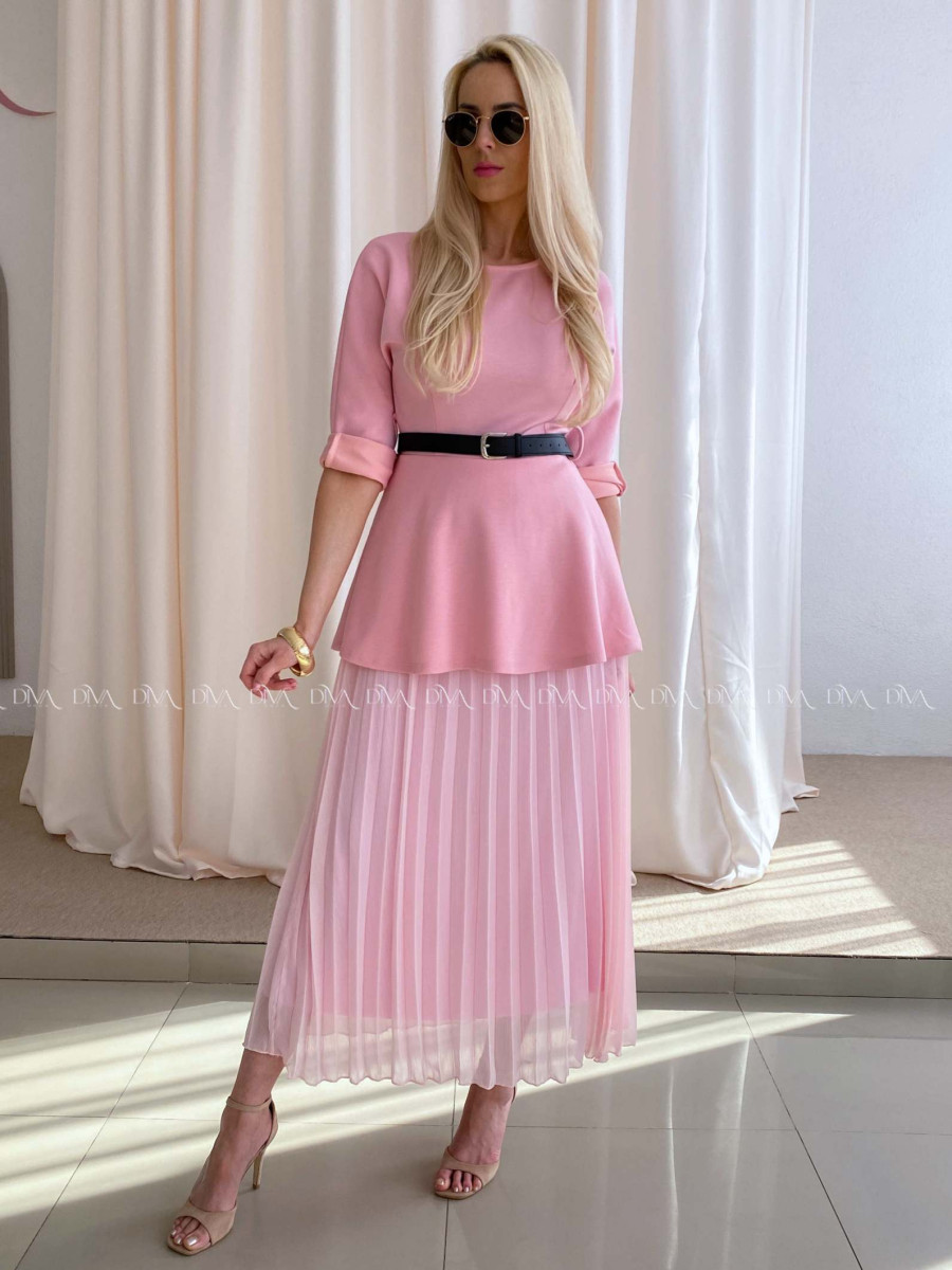 Maxi šaty s plisovanou sukňou Elis ružové AB 65