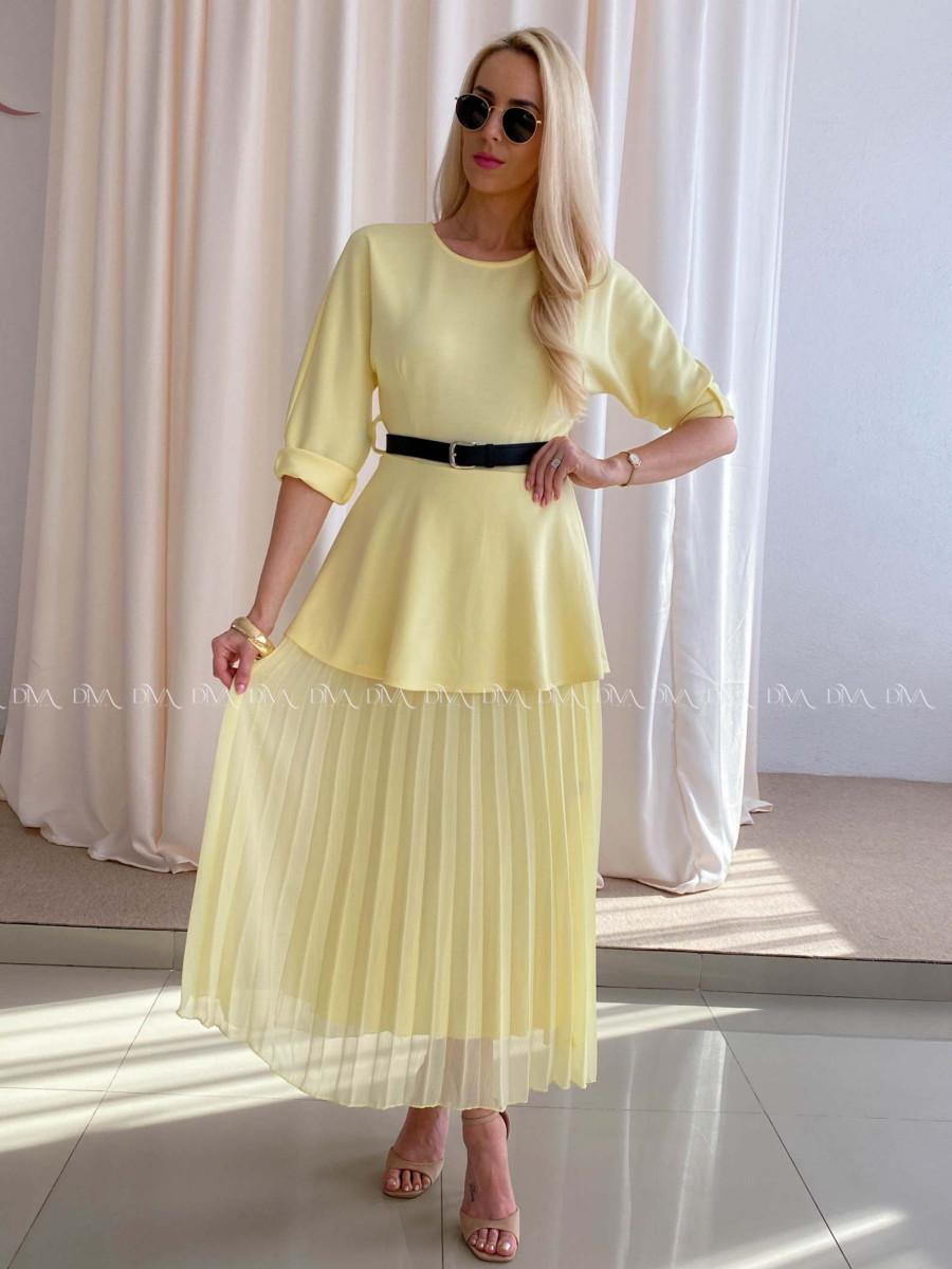 Maxi šaty s plisovanou sukňou Elis žlté AB 65