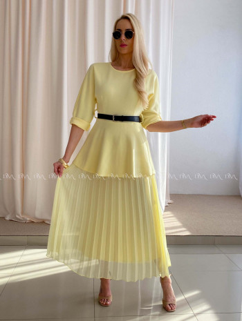 Maxi šaty s plisovanou sukňou Elis žlté AB 65