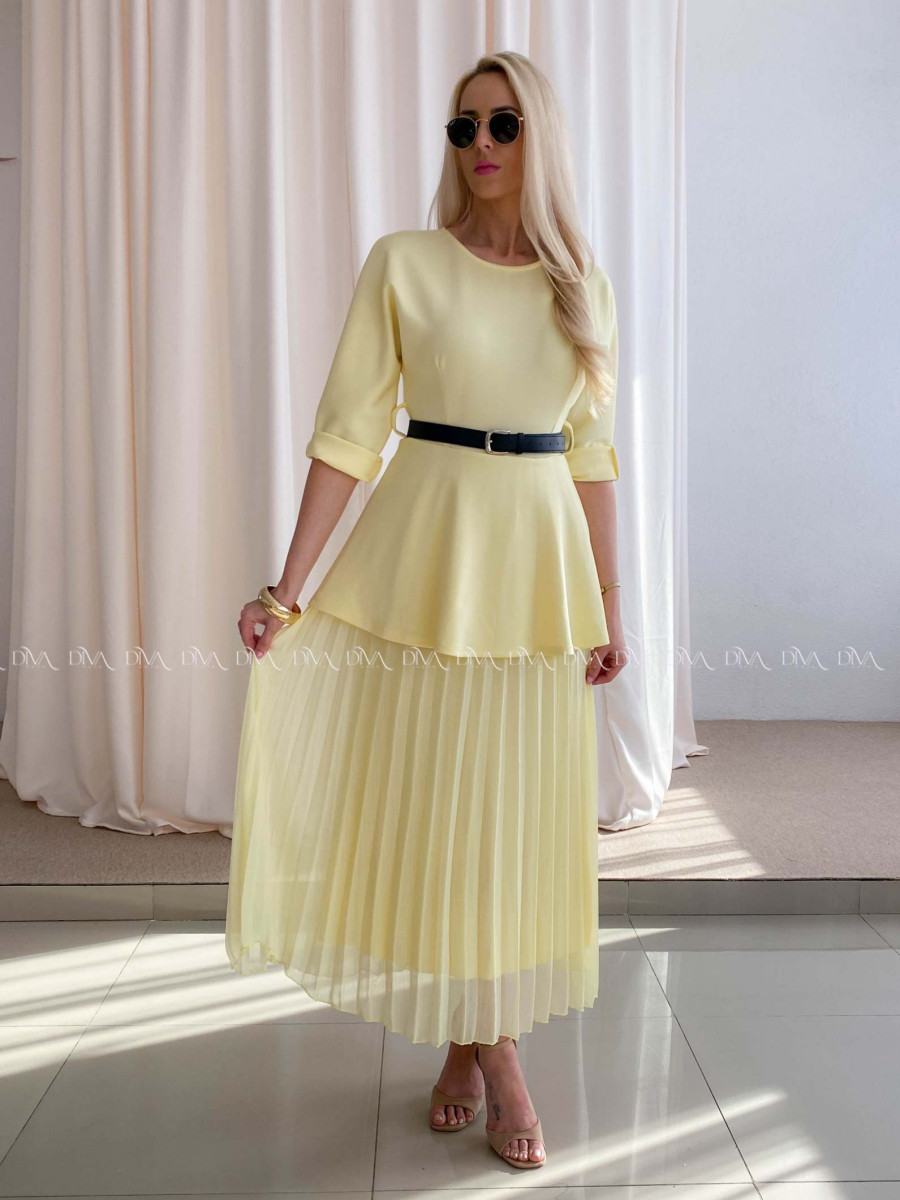 Maxi šaty s plisovanou sukňou Elis žlté AB 65