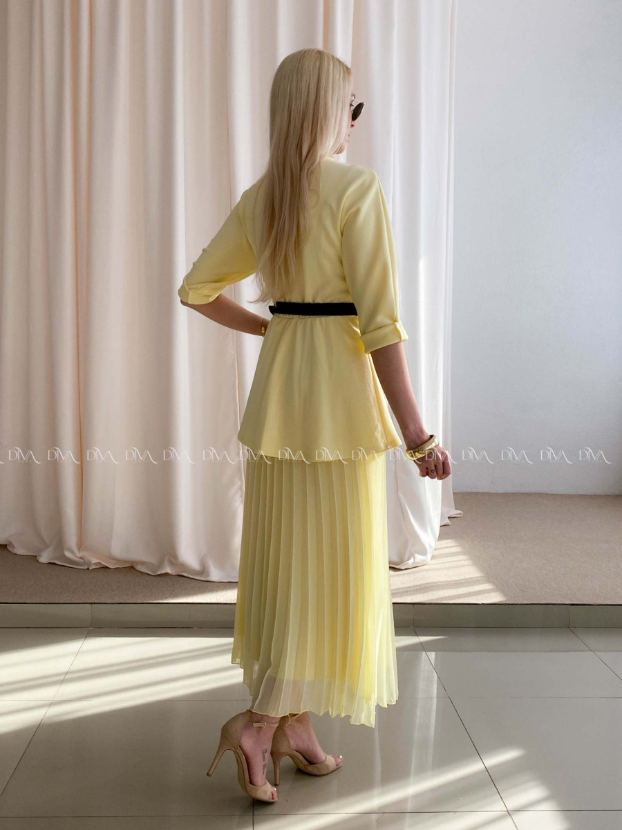 Maxi šaty s plisovanou sukňou Elis žlté AB 65