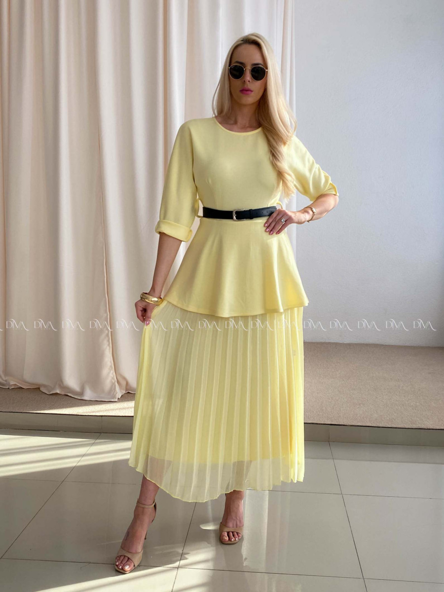 Maxi šaty s plisovanou sukňou Elis žlté AB 65