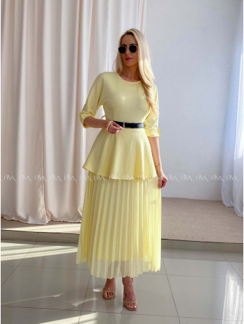 Maxi šaty s plisovanou sukňou Elis žlté AB 65