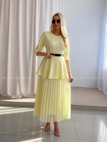 Maxi šaty s plisovanou sukňou Elis žlté AB 65