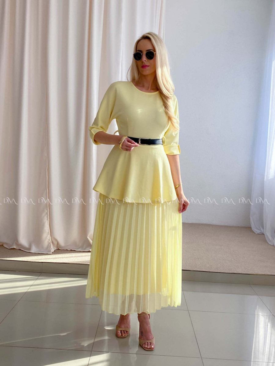 Maxi šaty s plisovanou sukňou Elis žlté AB 65