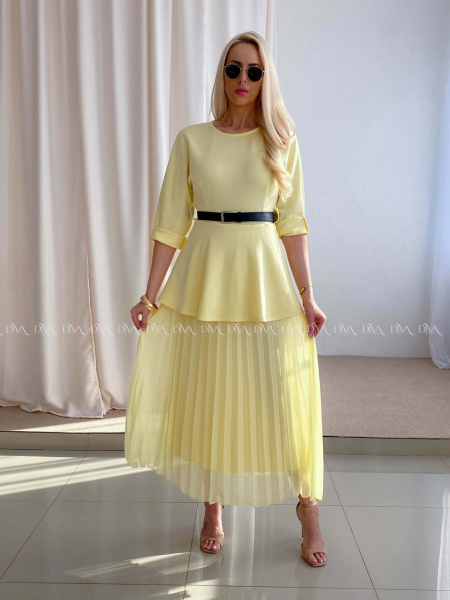 Maxi šaty s plisovanou sukňou Elis žlté AB 65