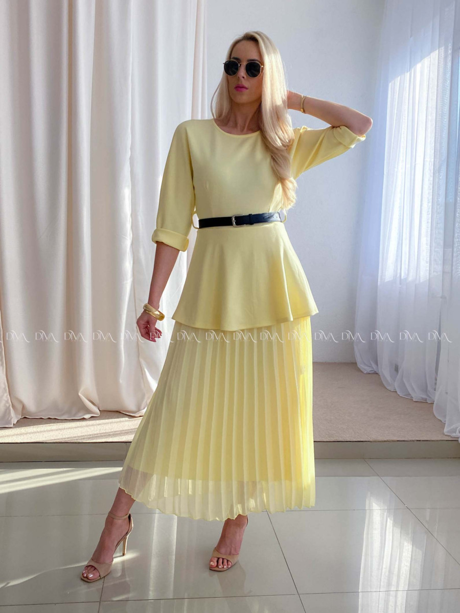 Maxi šaty s plisovanou sukňou Elis žlté AB 65