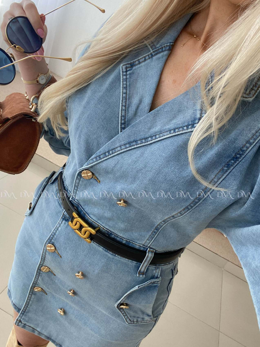 Riflové šaty s dvojradovým zapínaním modré AB 87