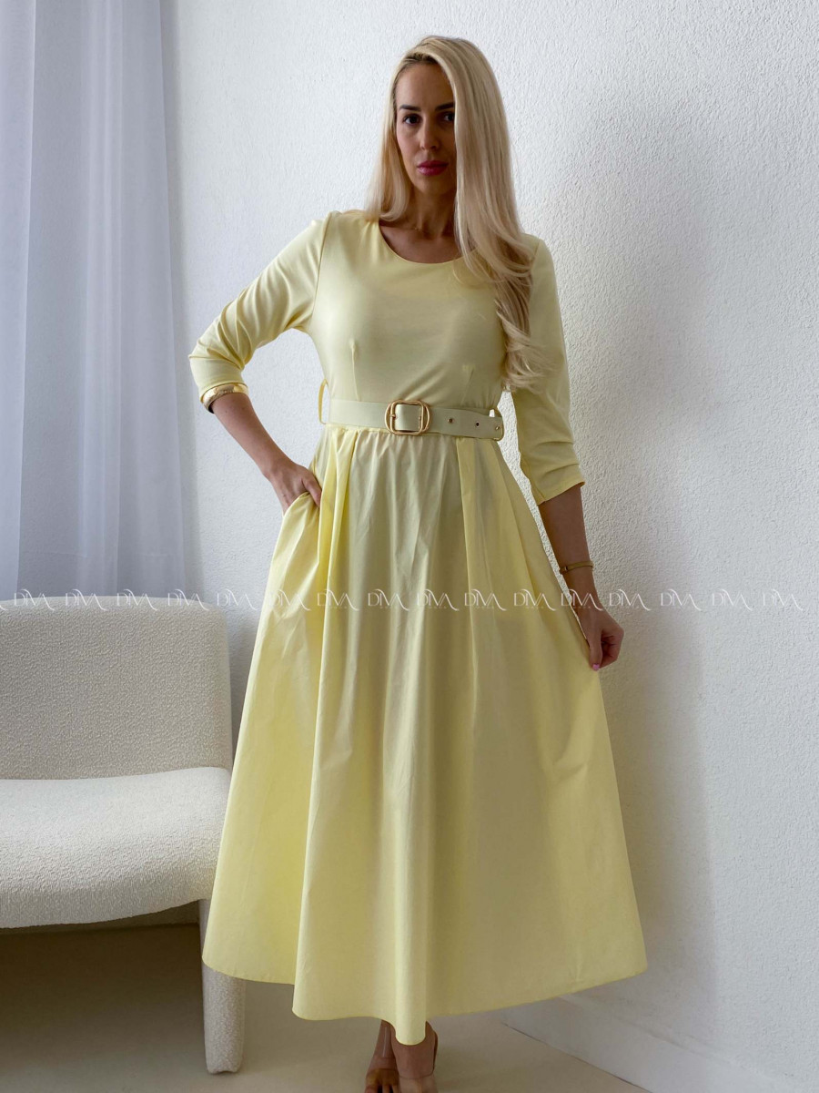 Maxi šaty Adina s opaskom žlté AB 101