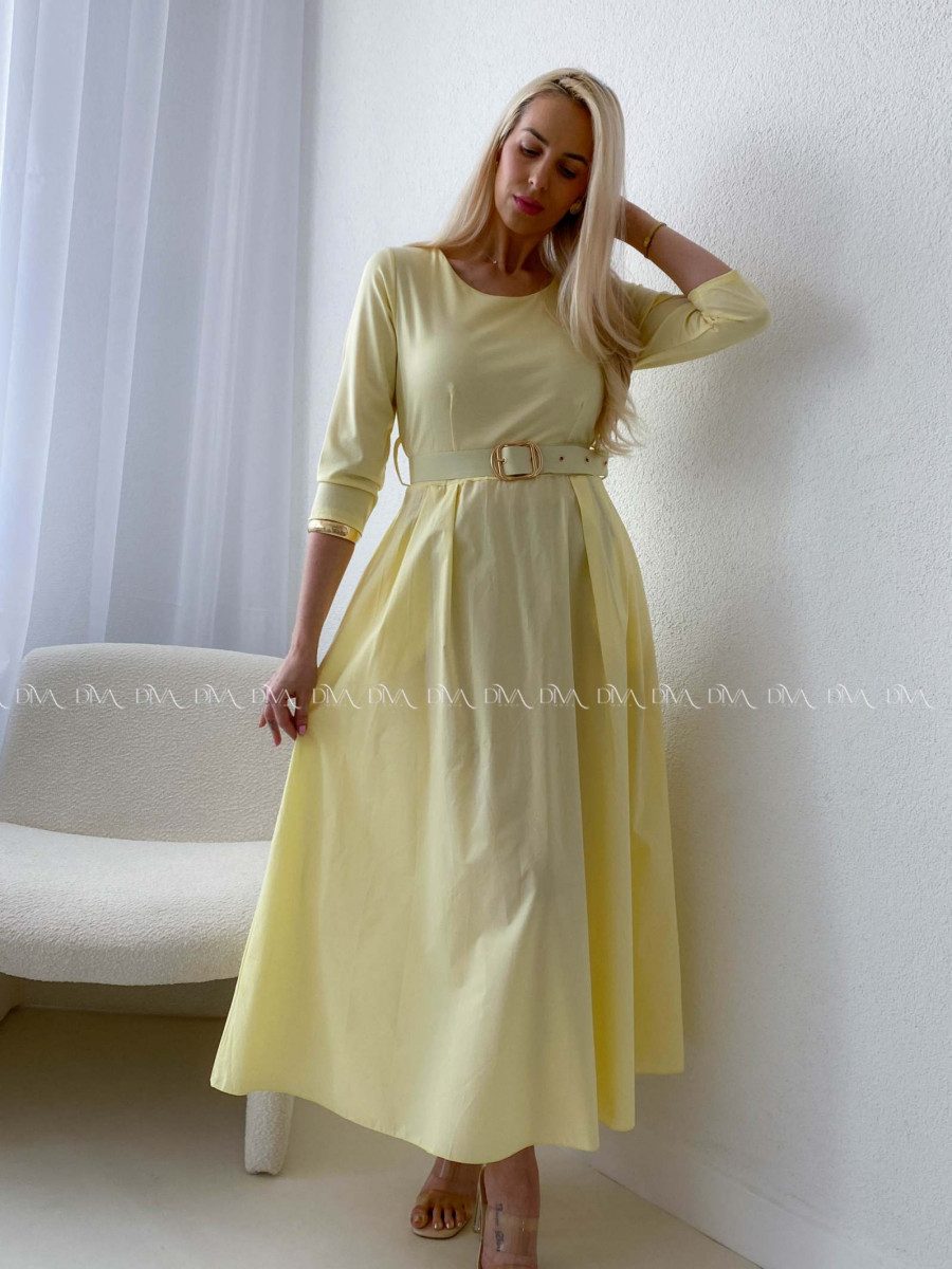Maxi šaty Adina s opaskom žlté AB 101