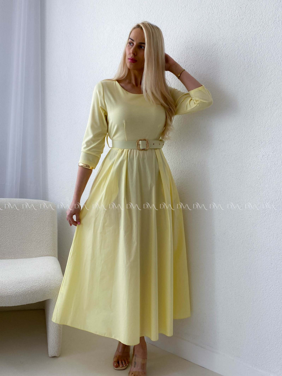 Maxi šaty Adina s opaskom žlté AB 101