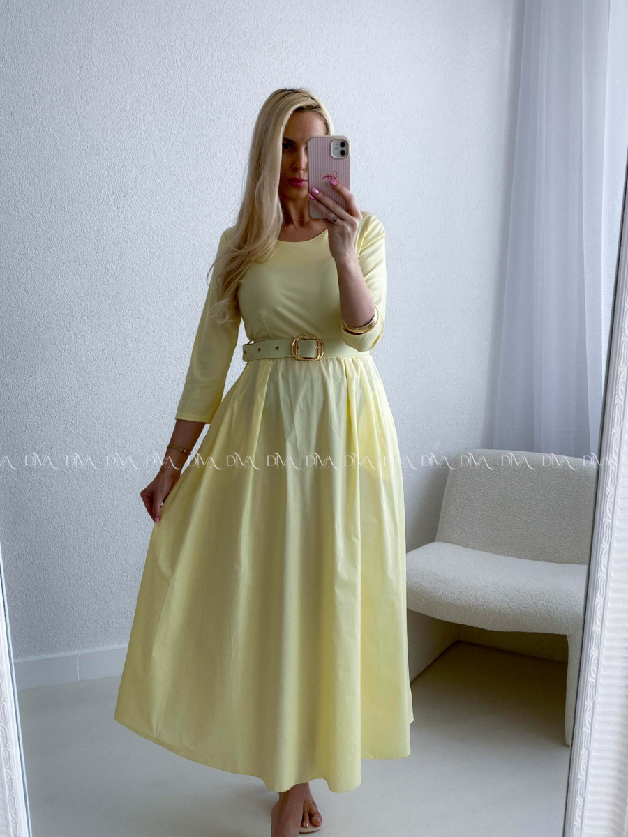 Maxi šaty Adina s opaskom žlté AB 101