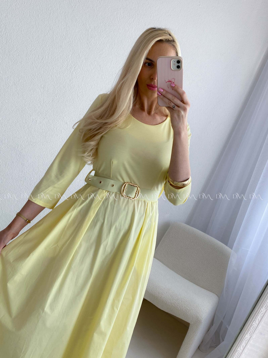 Maxi šaty Adina s opaskom žlté AB 101