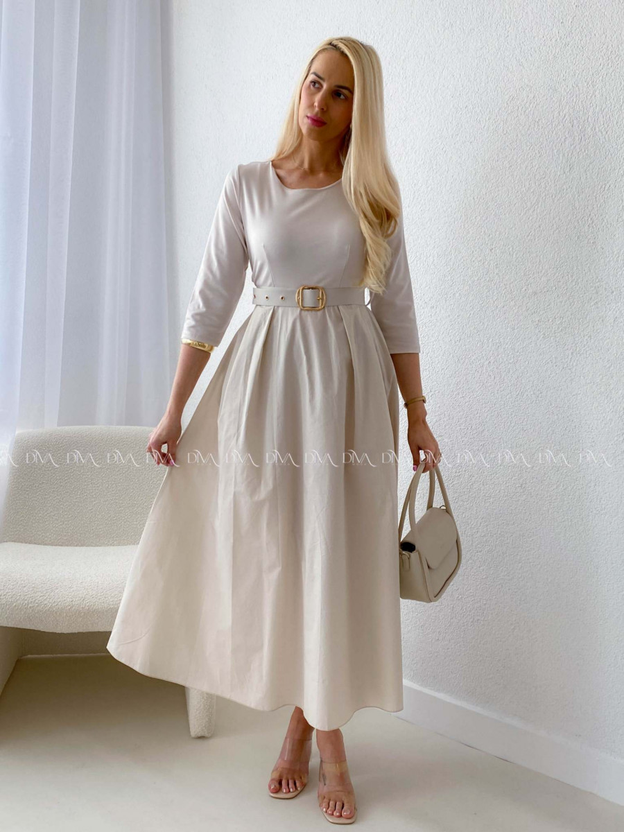 Maxi šaty Adina s opaskom béžové AB 101